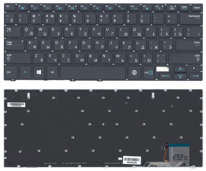 Клавіатура Samsung (NP530U4E) з підсвічуванням (Light) Чорна, (Без рамки), RU