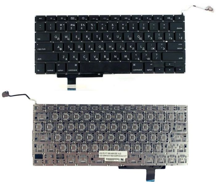 Клавіатура для ноутбука Apple MacBook Pro (A1297) з підсвічуванням (Light) Чорна, (Без рамки), RU (горизонтальний ентер)