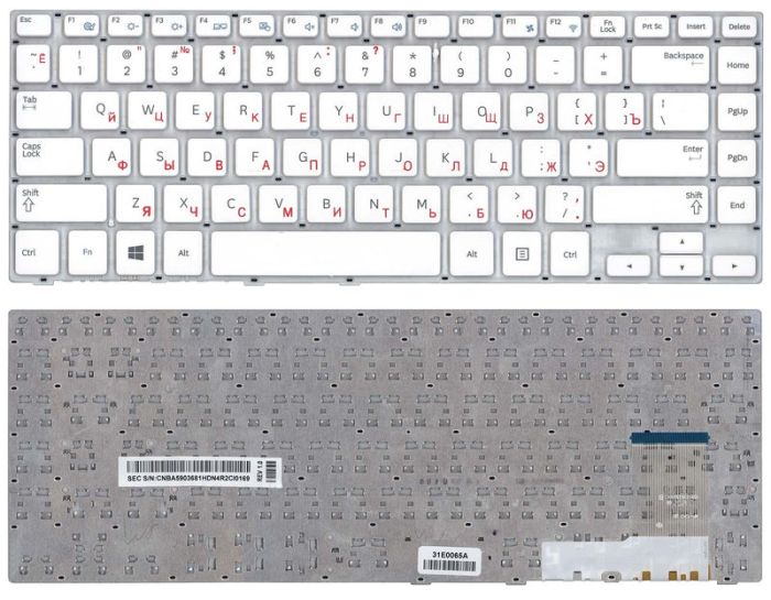 Клавіатура для ноутбука Samsung (470R4E, BA59-03680A) White, (No Frame), RU