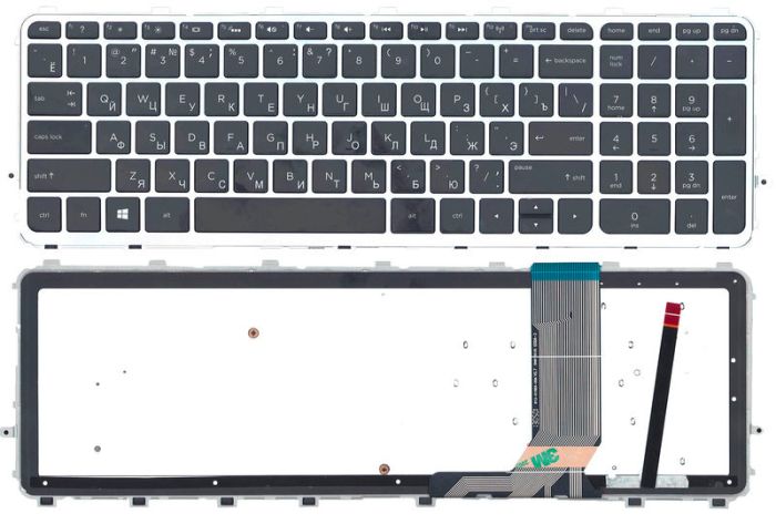 Клавіатура для ноутбука HP Envy (15-j000, Envy 15T-J, Envy 15Z-J, Envy 17-J, Envy 17T-J) з підсвічуванням (Light) Black, (Silver Frame) RU
