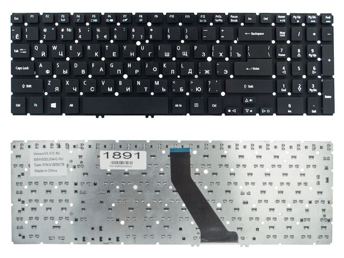 Клавіатура Acer Aspire V5-531 V5-551 V5-571 Ultra M3-581 M5-581 VN7-571 VN7-591G чорна без рамки прямий Enter High Copy (MP-11F53U4-528)