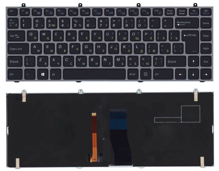 Клавіатура для ноутбука Clevo (W230) Black, (Silver Frame) RU