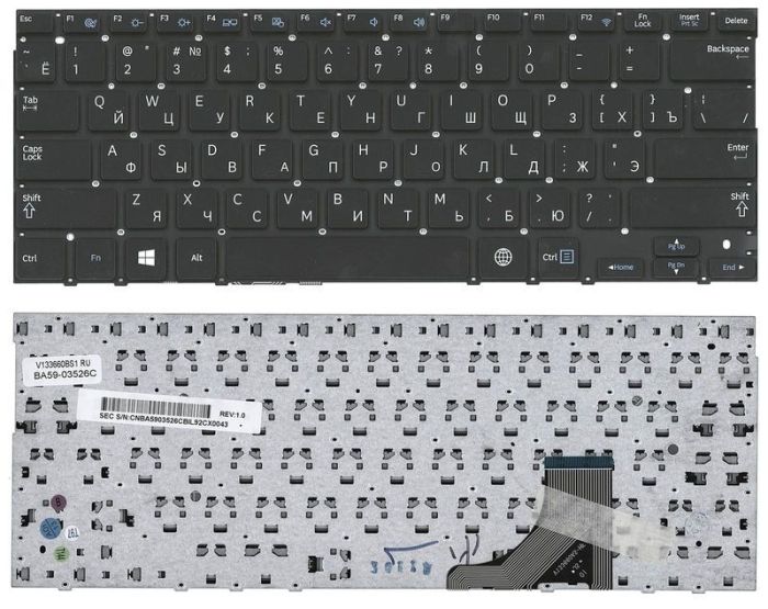 Клавіатура для ноутбука Samsung (NP530V3, NP535V3, NP530U3, NP535U3) Чорна, (Без рамки), RU