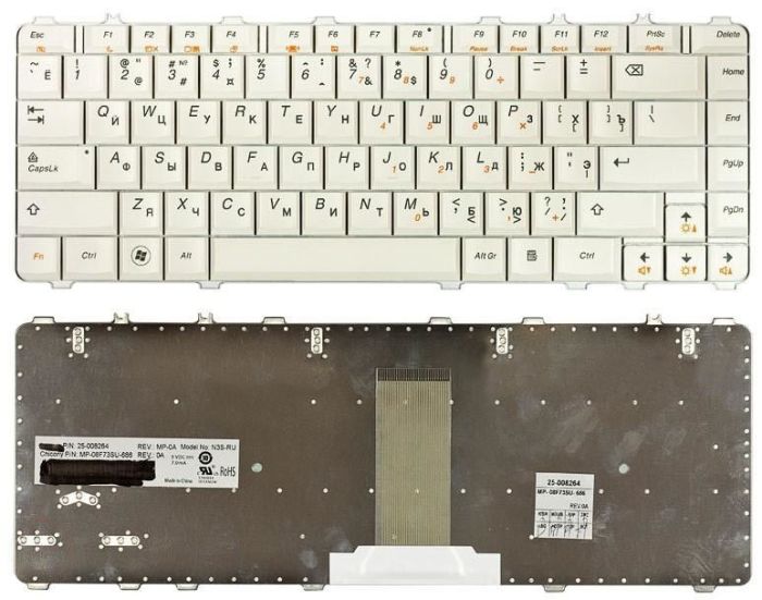 Клавіатура для ноутбука Lenovo IdeaPad Y450, Y450A, Y450G, Y550, Y550A, Y460, Y560, B460 White, (White Frame), RU