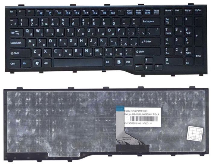 Клавіатура Fujitsu LifeBook (AH532, NH532) Black, (Black Frame), RU (горизонтальний ентер)
