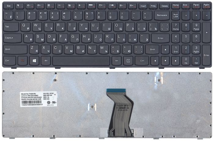 Клавиатура для ноутбука Lenovo IdeaPad G500, G505, G510, G700, G710, Black, (Black Frame) RU