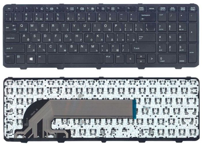 Клавіатура для HP ProBook (450 G0, 450 G1, 450 G2, 455 G1, 455 G2, 470 G0, 470 G1, 470 G2) Чорна, (Чорна рамка), RU