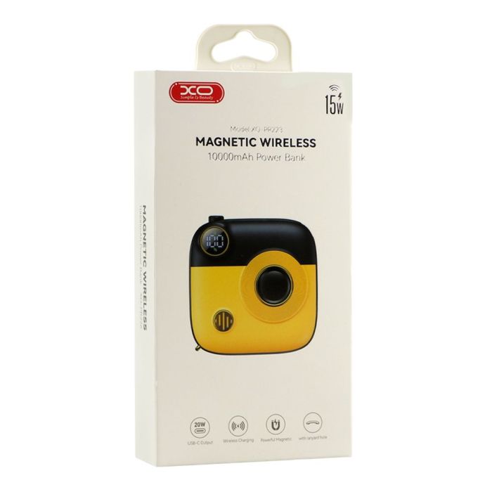 Універсальна Мобільна Батарея Power Bank XO PR223 Magnetic 15W mini camera digital display 10000mAh Колір Чорний+жовтий