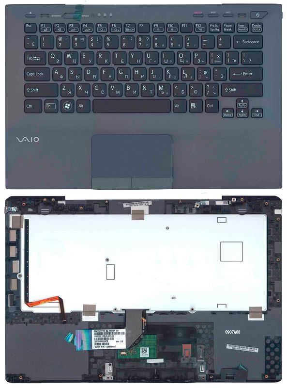 Клавіатура для ноутбука Sony Vaio (VPC-SB) Black, (Gray TopCase), RU