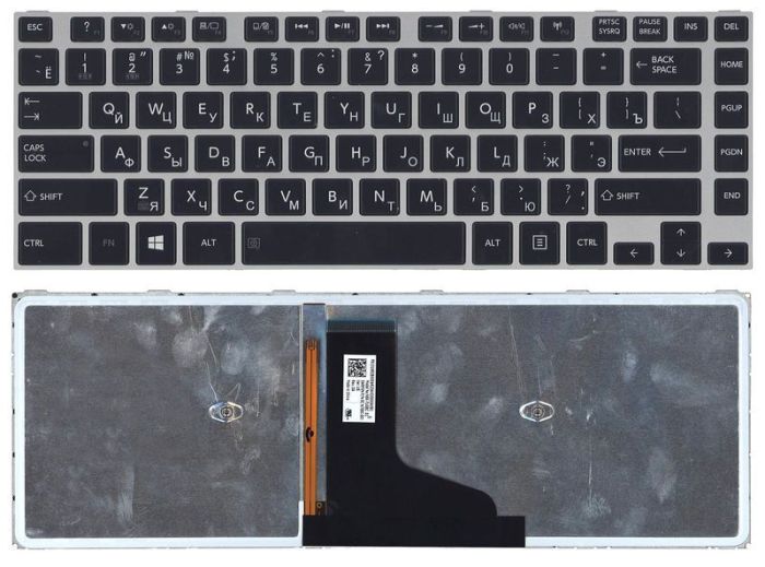 Клавіатура для ноутбука Toshiba Satellite (M40-A M40T-A M45-A M45T-A) із підсвічуванням (Light), Чорна, (Сіра рамка) UA