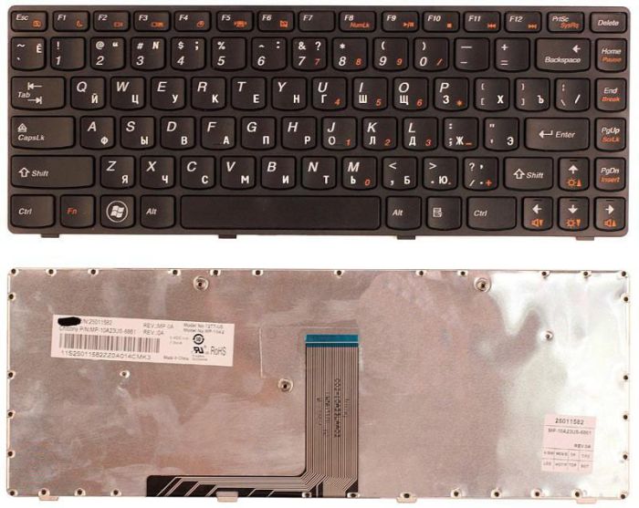 Клавіатура для ноутбука Lenovo IdeaPad (B470, V470) Black, (Black Frame), RU