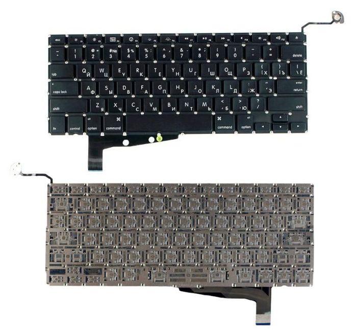 Клавіатура для ноутбука Apple MacBook Pro (A1286) (2011, 2012) с подсветкой (Light), Black, (No Frame), без (SD), RU (горизонтальний ентер)