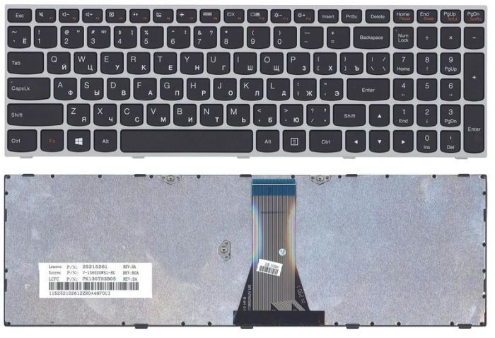 Клавіатура для ноутбука Lenovo IdeaPad (G50-70, G50-30), Чорна, (Сіра рамка)