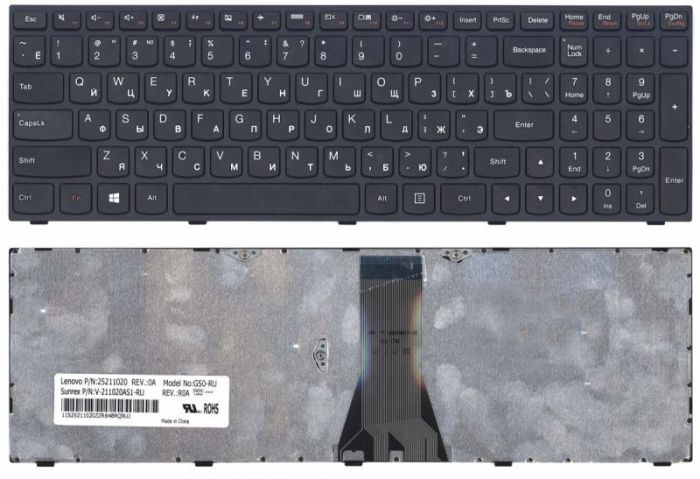 Клавиатура для ноутбука Lenovo IdeaPad G50-30, G50-45, G50-70, Z50-75, G50-70A, Z50-70, Z50-75, B50, B50-30, B50-45, B50-70, 500-15 Black, (Black Frame) UA