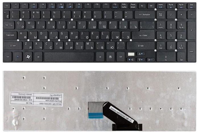 Клавіатура для ноутбука Acer Aspire 5755, 5755G, 5830, 5830G, 5830T, 5830TG, E5-571 Чорна, (Без рамки), RU