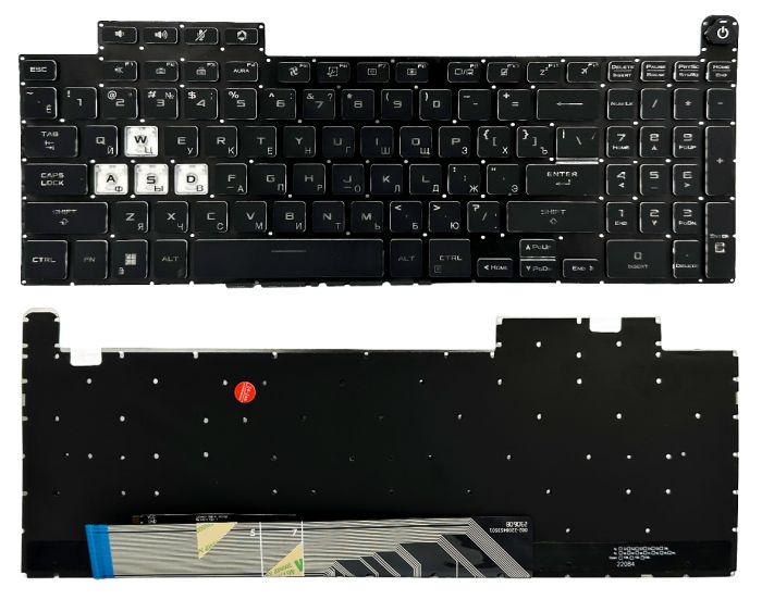 Клавіатура Asus TUF Gaming F15 FX507ZM FX507ZE FX517ZC FX517ZM FX517ZE F17 FX707ZM FX707ZE чорна без рамки Прямий Enter підсвітка PWR Original PRC (AEBKLU030)