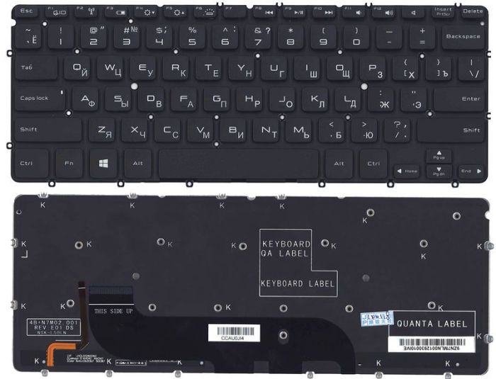 Клавіатура для ноутбука Dell XPS 12 з підсвічуванням (Light), Чорна, (Без рамки) UA