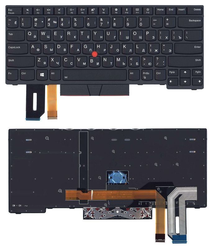 Клавіатура для ноутбука Lenovo ThinkPad E480 з підсвічуванням (Light), із вказівником (Point Stick), Чорна, (Чорна рамка), RU