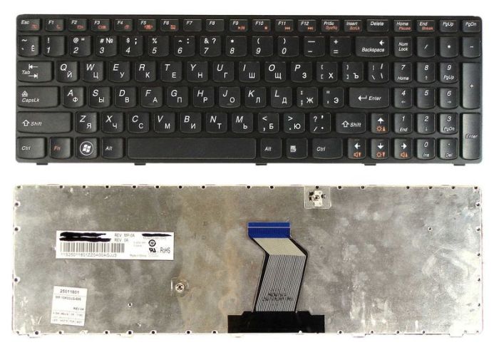 Клавіатура для ноутбука Lenovo IdeaPad (Y570) Чорна, (Чорна рамка), RU