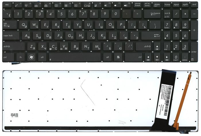 Клавіатура для ноутбука Asus (N56, N56V) з підсвічуванням (Light), Чорна, (Без рамки) UA