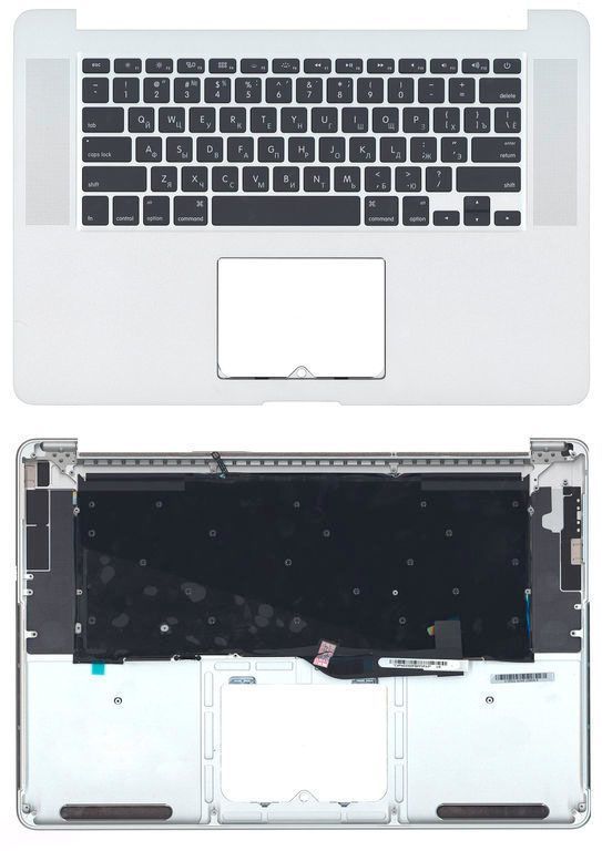 Клавіатура для ноутбука Apple MacBook Pro (A1398) Чорна, (Срібло TopCase), RU (горизонтальний ентер)