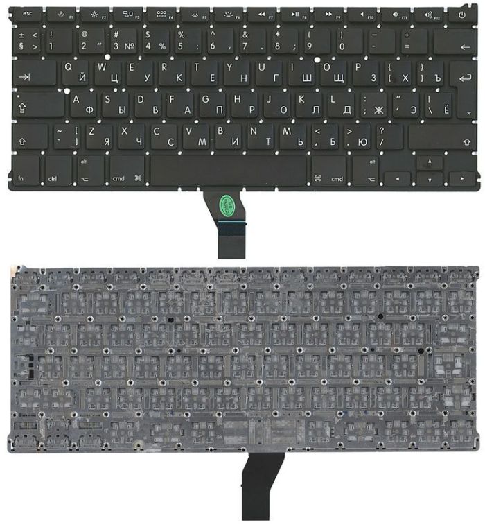 Клавіатура для ноутбука Apple MacBook Air 2011+ (A1369) с подсветкой (Light), Black, (No Frame), RU (вертикальний ентер)