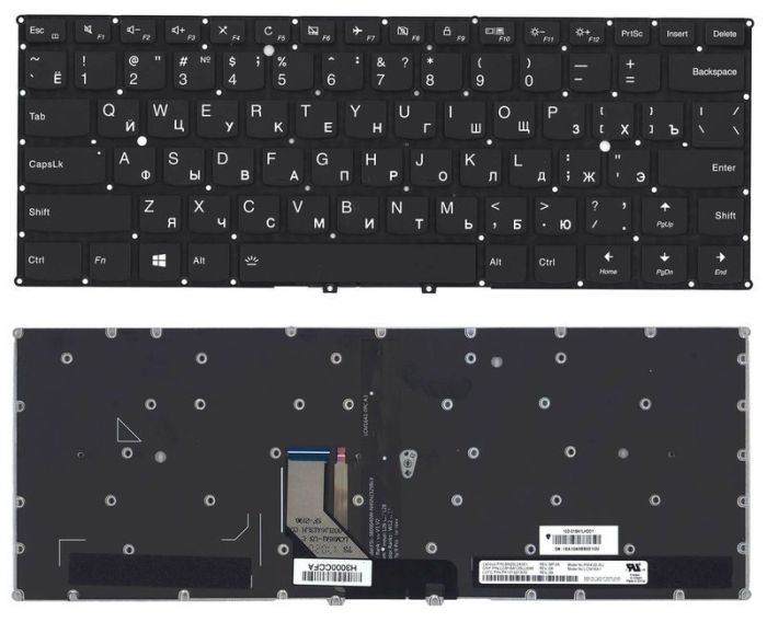 Клавіатура для ноутбука Lenovo Yoga 5 Pro (910) Чорна з підсвічуванням (Light), (Без рамки) UA