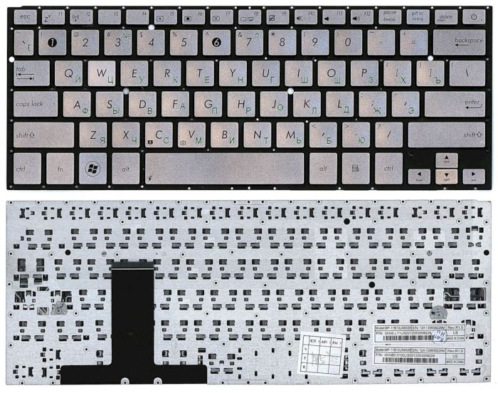 Клавіатура для ноутбука Asus (UX31E) Срібло, (Без рамки) UA
