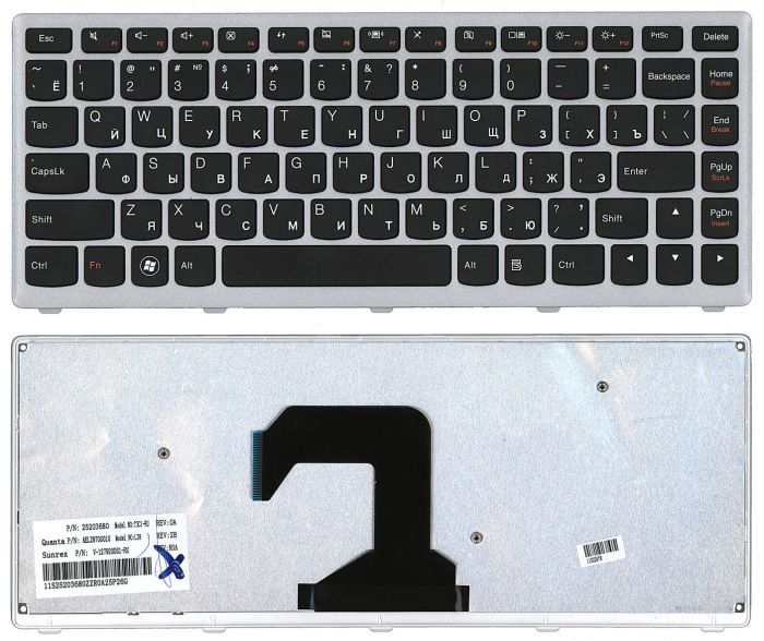 Клавіатура для ноутбука Lenovo IdeaPad (U410) Чорна, (Срібна рамка), RU