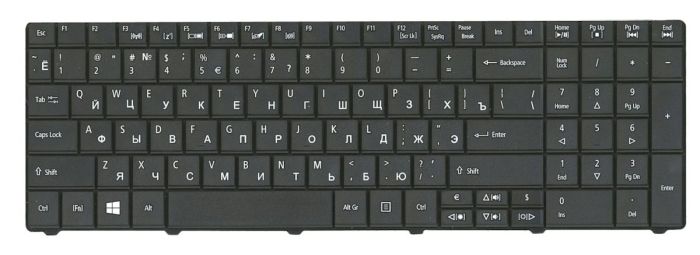 Клавиатура для ноутбука Acer Aspire E1-521, E1-531, E1-531G, E1-571, E1-571G, TravelMate 5335, 5542, 5735, 5740, 5742, 5744, 7740, 8531, 8537, 8571, 8572, P253, P253-E, P253-M, P253-MG, P453, Packard Bell EasyNote LE11, TE69 Black UA