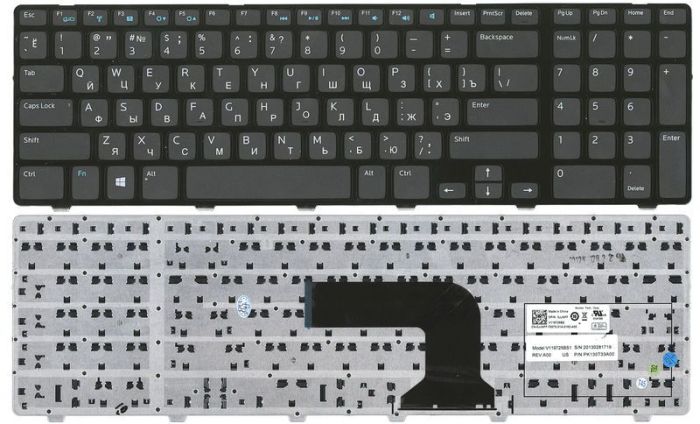 Клавіатура для ноутбука Dell Inspiron (3721, 5721, 3737, 5737) Чорна, (Чорна рамка), RU