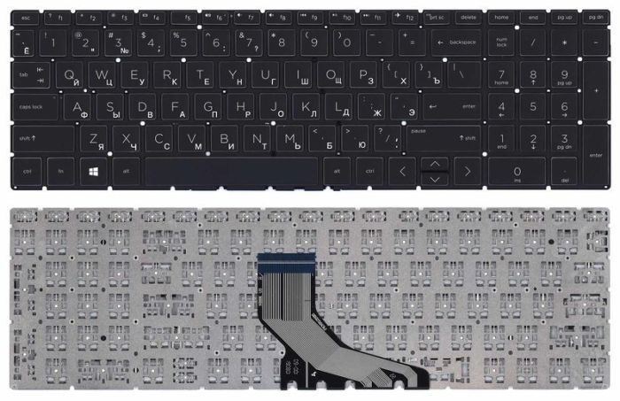 Клавіатура для ноутбука HP 250 G7 з підсвічуванням (Light), Black, (No Frame), RU