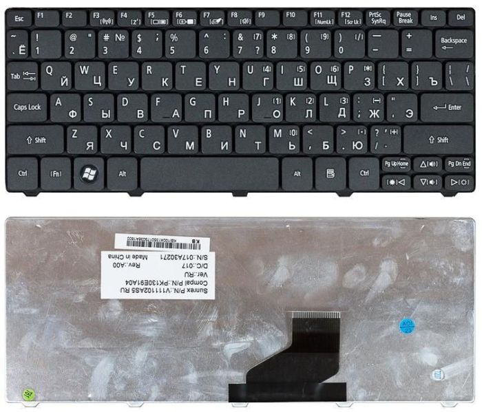 Клавіатура для ноутбука Acer Aspire One 521, 522, 532, 532H, 533, D255, D255E, D257, D260, D270, Happy, Happy2, eMachines 350, 355, em350, PAV80, Чорна RU