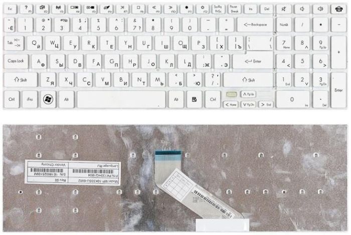 Клавіатура для ноутбука Gateway NV55S, NV57H, NV75S, NV77H White, (No Frame), RU