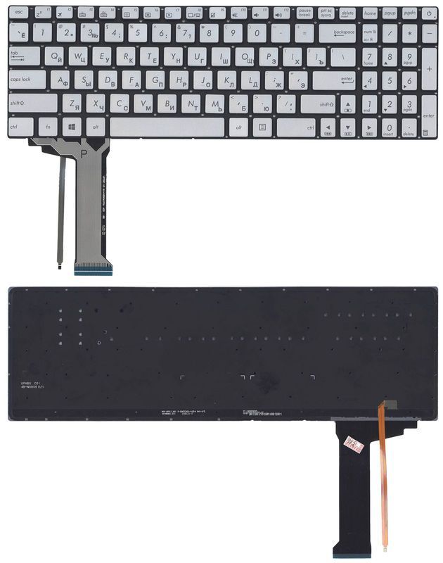 Клавіатура для ноутбука Asus (N551) з підсвічуванням (Light), Сира, (Без рамки) UA