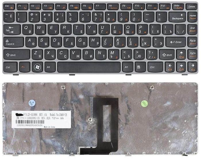 Клавіатура для ноутбука Lenovo IdeaPad (Z450, Z460, Z460A, Z460G) Black, (Gray Frame), RU