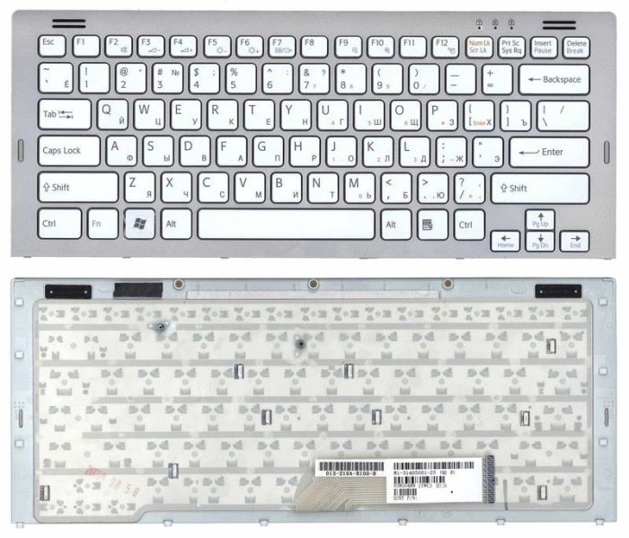 Клавіатура для ноутбука Sony Vaio (VGN-SR) Біла, (Срібна рамка) UA