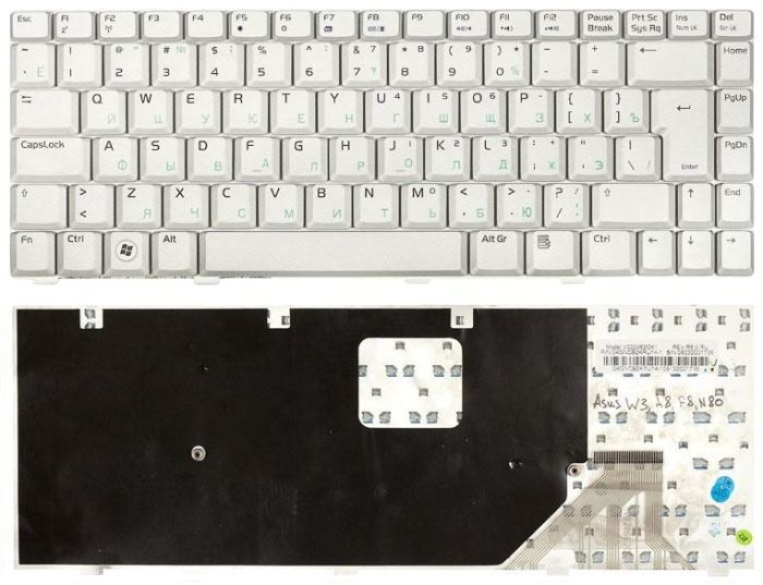 Клавіатура для ноутбука Asus (W3, W3J, A8, F8, N80) Срібло, RU (вертикальний ентер)