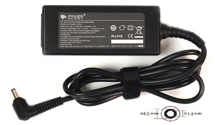 Блок живлення для ноутбука PowerPlant Asus 220V, 19V 45W 2.37A (4.0*1.4)