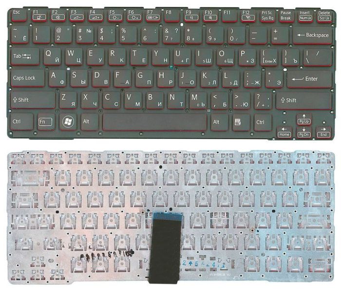 Клавіатура для ноутбука Sony (SVE14A) Black, (No Frame) RU Чорна з червоними боками