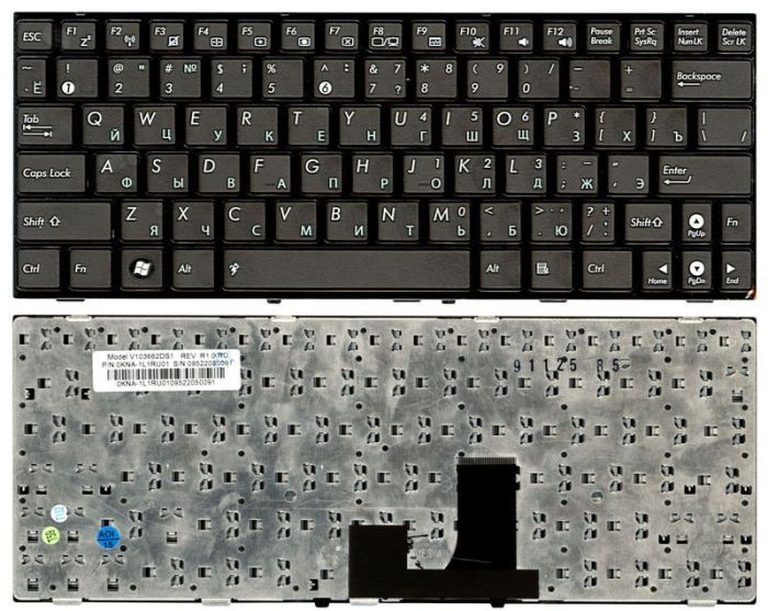 Клавіатура для ноутбука Asus EEE PC (1005HA, 1008HA) Чорна, (Чорна рамка) UA