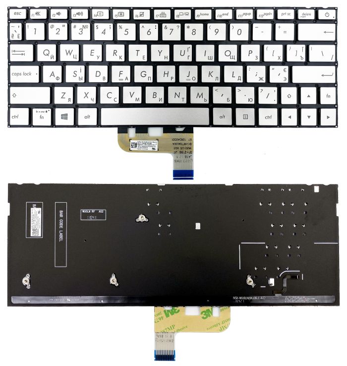 Клавіатура Asus ZenBook 13 UX333FA UX333FN срібляста без рамки Прямий Enter підсвітка PWR UKR Original PRC (0KN1-6A2UA13)