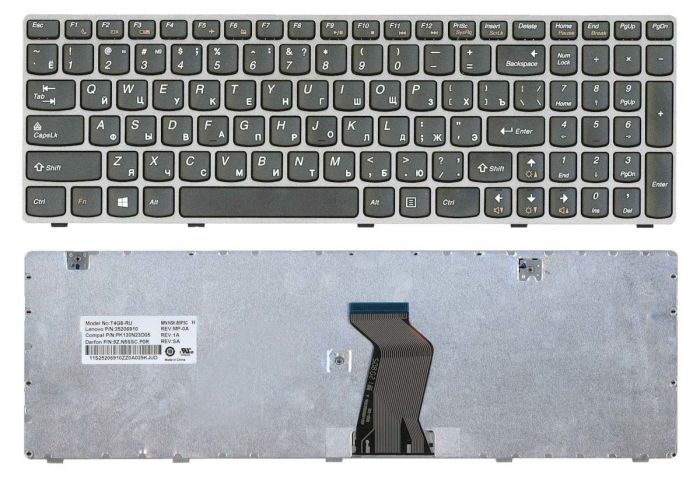 Клавіатура для ноутбука Lenovo IdeaPad G580, G585, Z580, Z585, Z780 Чорна, (Сіра рамка), RU