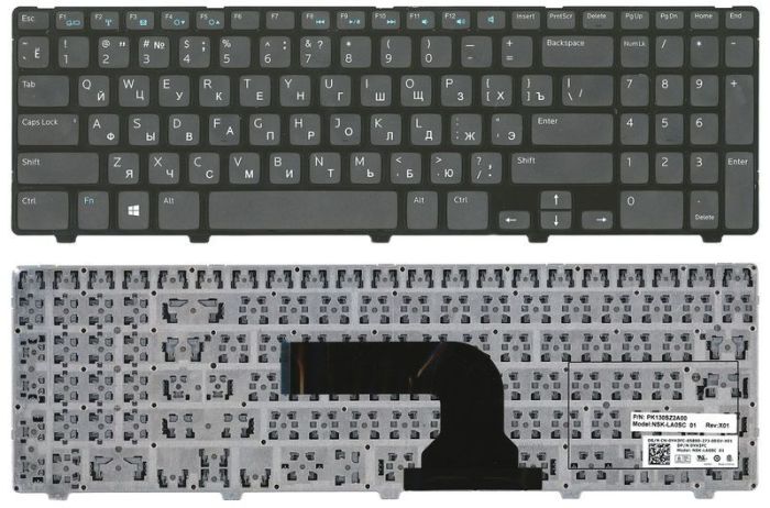 Клавіатура для ноутбука Dell Inspiron (3521, 5521, 3537, 5537) Чорна, (Чорна рамка), RU
