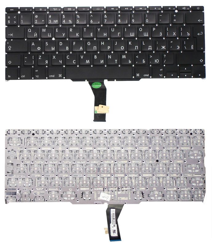 Клавіатура для ноутбука Apple MacBook Air 2011+ A1370 (2010, 2011), A1465 (2012, 2013, 2014, 2015) з підсвічуванням (Light) Чорна, (Original), (Без рамки), RU (вертика