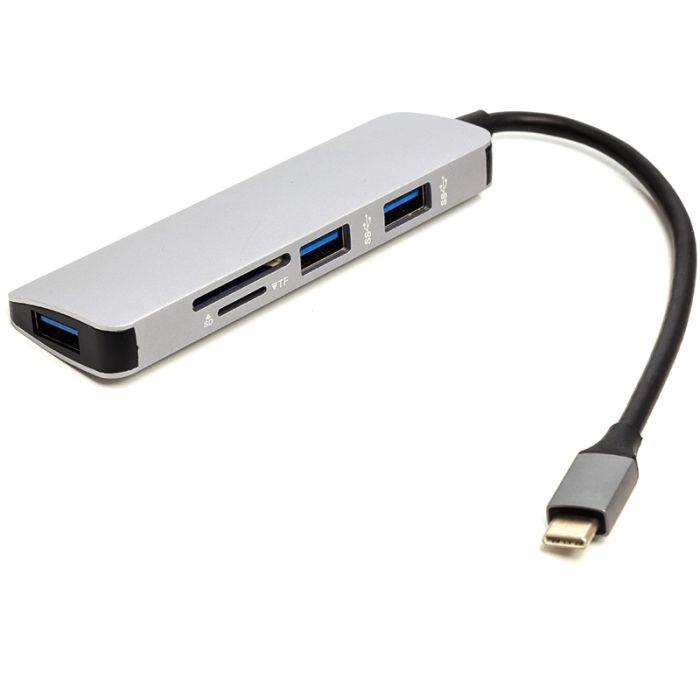 Перехідник PowerPlant USB Type-C - 3*USB 3.0 Ports + TF/SD Card Reader