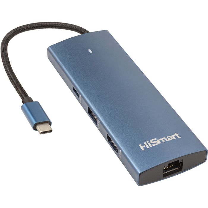 USB-хаб HiSmart HDMI + 2хUSB 3.0 + PD 100W + USB 2.0 + SD/TF 3.0 + LAN RJ45