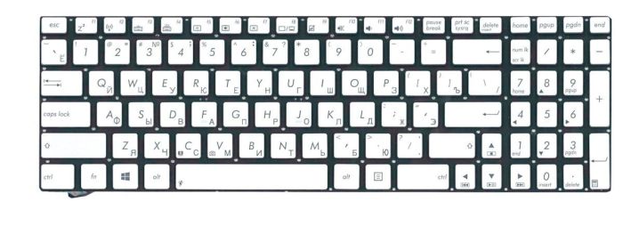 Клавиатура для ноутбука Asus (N550) с подсветкой (Light), Silver, (No Frame) RU/EN