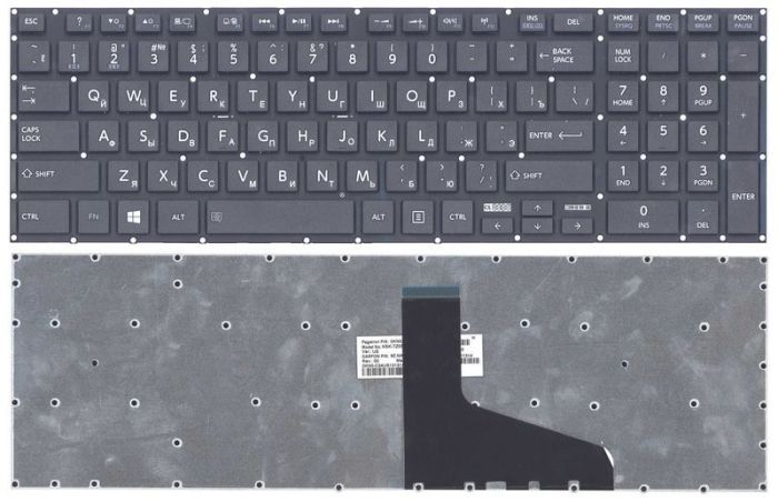 Клавіатура для Toshiba Satellite (C50, C50D, C50T, C55, C55D, C55T, C70, C70D, C75, C75D) Black, (No Frame) UA