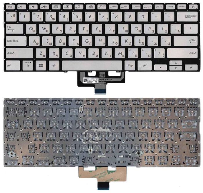 Клавіатура для ноутбука Asus ZenBook UX433FA з підсвічуванням (Light), Срібло, (Без рамки) UA